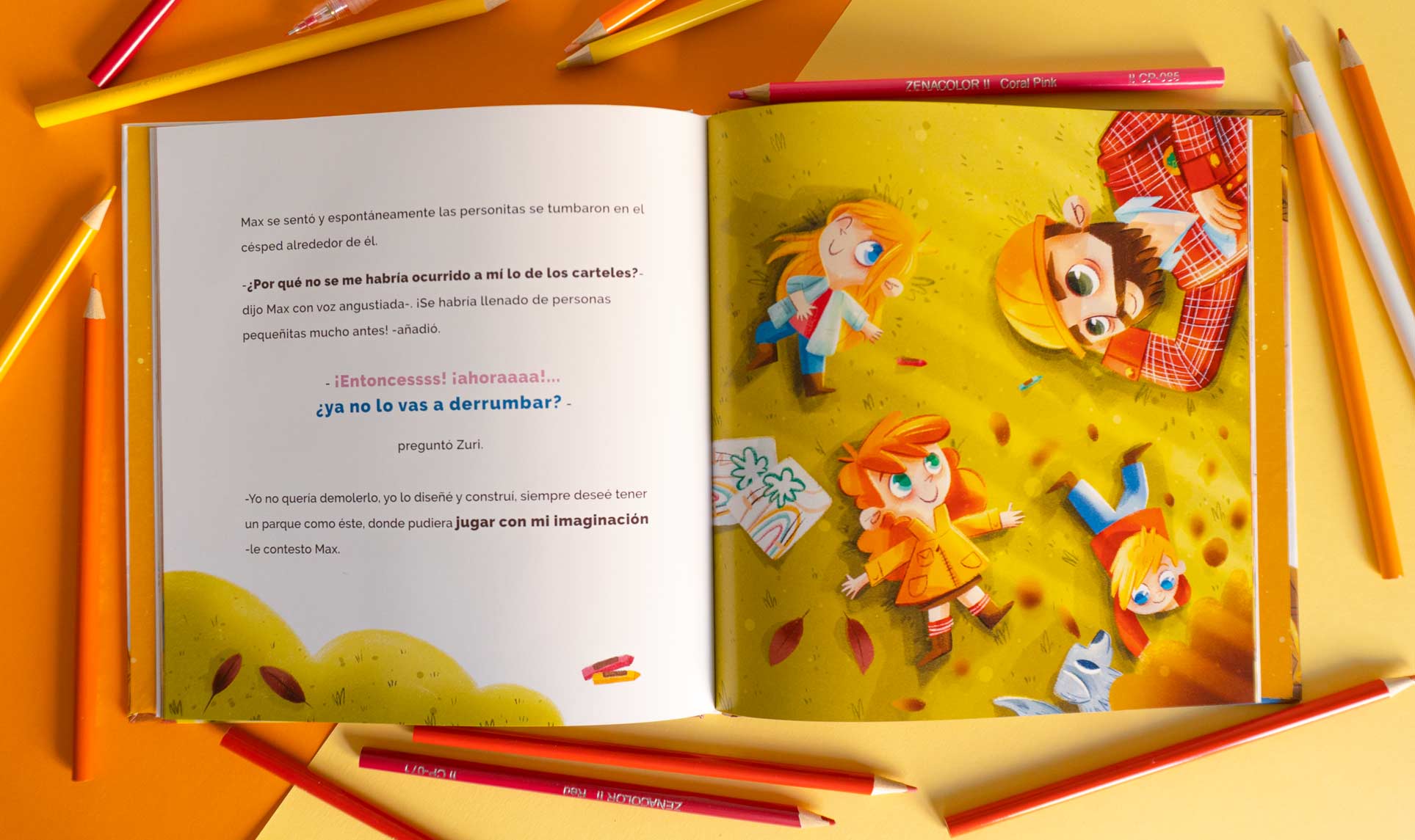 ilustracion del cuento nako y el parque de lo sueños realizada por jess sanmiguel ilustradora infantil de zaragoza. ilustracion infantil con lapices de colores