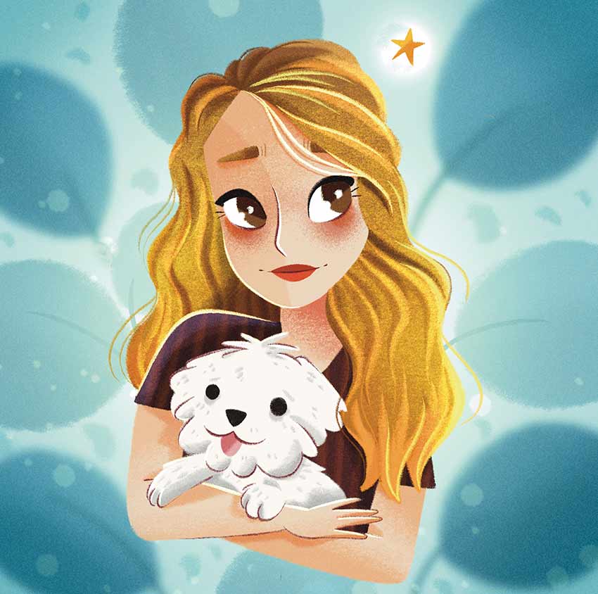 ilustracion chica con perro