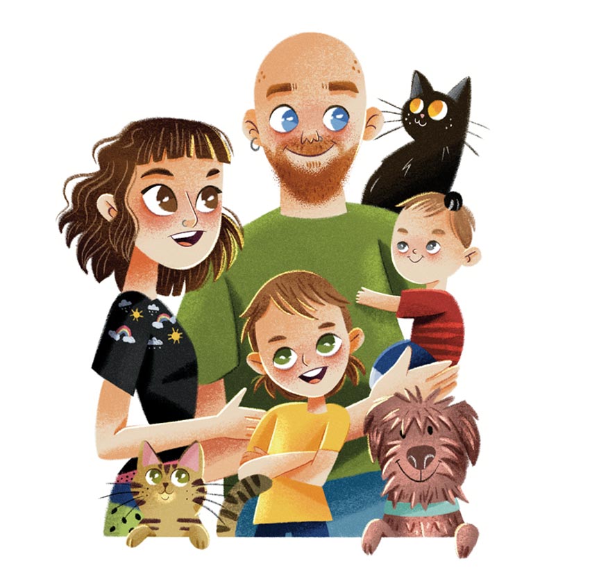 ilustracion personalizada familia y animales